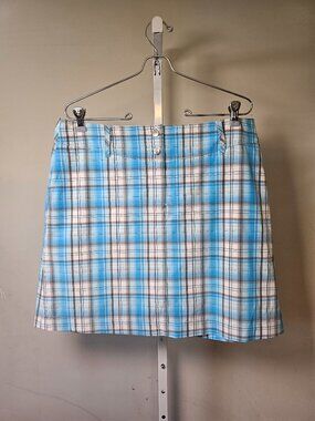 Annika Cutter & Buck Skort Blue White Plaid Athleisure Sporty Golf 10